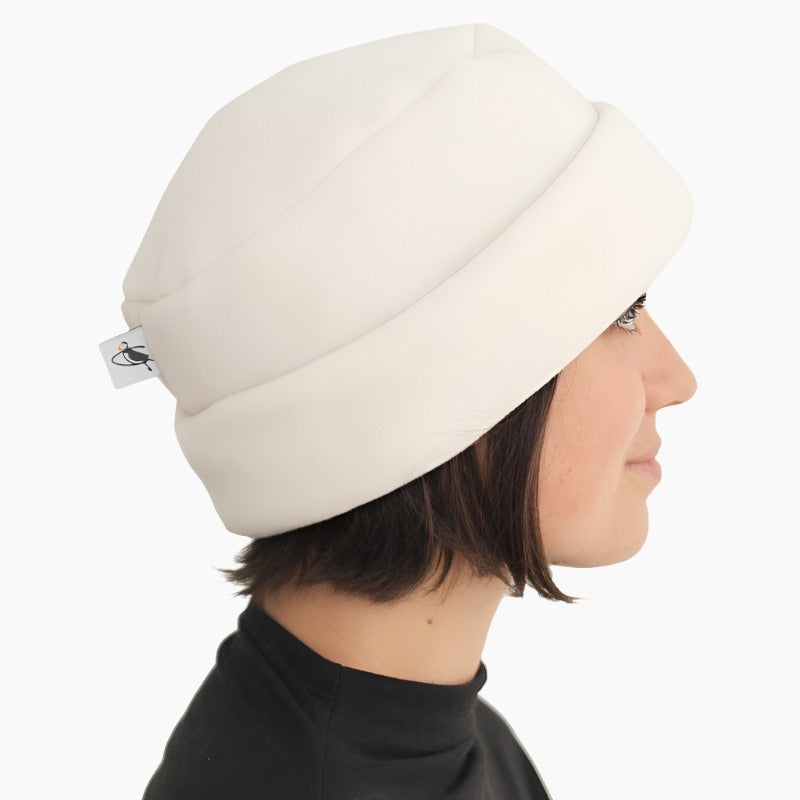 Polartec Classic 200 Fleece Cuffed Pillbox Hat-Winter White Hat-Adjustable cuff snuggly covers ears for blustery cold winter days. Made in Canada by Puffin Gear