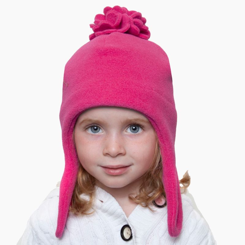 Puffin Gear Polartec Classic 200 Series Fleece Kids Blossom Hat with Chin Wrap Closure-Made in Canada-Azalea