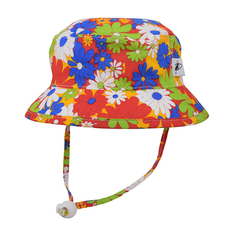 kids sun hat in bright flower power print