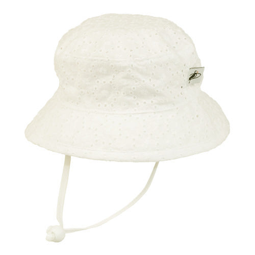 Puffin Gear Child UPF50+ Sun Protection Camp Bucket Hat-Made in Canada-Ivory Eyelet Lace