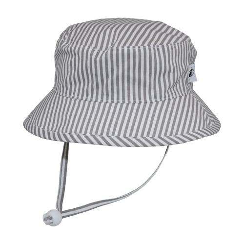 Kid&#39;s camp sun hat with tie and UPF50 rating-grey stripe