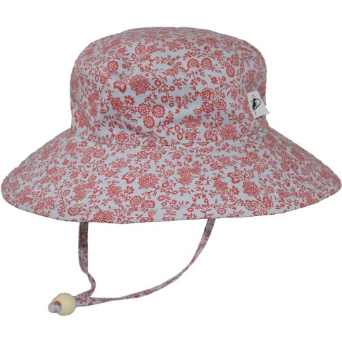 liberty of london wide brim kids sun hat trellis vine print in red and denim