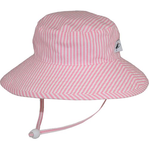 Wide Brim Child and Toddler Sun Hat-Chin Tie with Cord Lock and Safety Break Away Clip-UPF50+ Sun Protection-Made in Canada by Puffin Gear-Pink Stripe