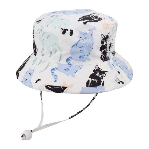 kids organic cotton camp hat-upf50 sun protection made in canada by puffin gear-garden cat print