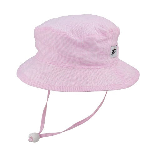 pink check linen kids sun hat