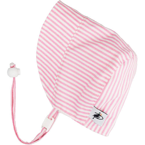 Infant and Toddler Sun Bonnet-UPF50-Chin Tie with Cord Lock and Safety Break Away Clip-Made in Canada by Puffin Gear-Pink Stripe