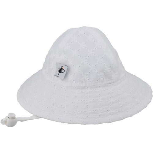 Infant Brimmed Sun beam Sun Hat in White Eyelet Lace