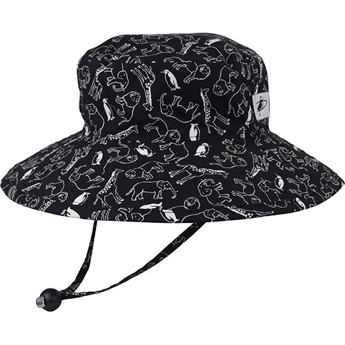 Puffin Gear Wide Brim Sunbaby Sun Hat with Chin Tie-UPF50+ Sun Protection-Made in Canada-Black and White Animal sketch Print-Wild