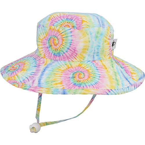 Groovy Tie Dye Print for Festival Kids-Wide Brim Sun Hat