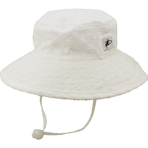 Puffin Gear Child UPF50 Sun Protection Wide Brim Sunbaby Hat-Ivory Eyelet Lace