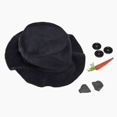 Snowman building kit complete with genuine coal eyes, carrot nose, floppy hat an black waist coast buttons