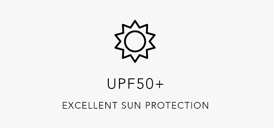 UPF50+ symbol with sun icon on a white background