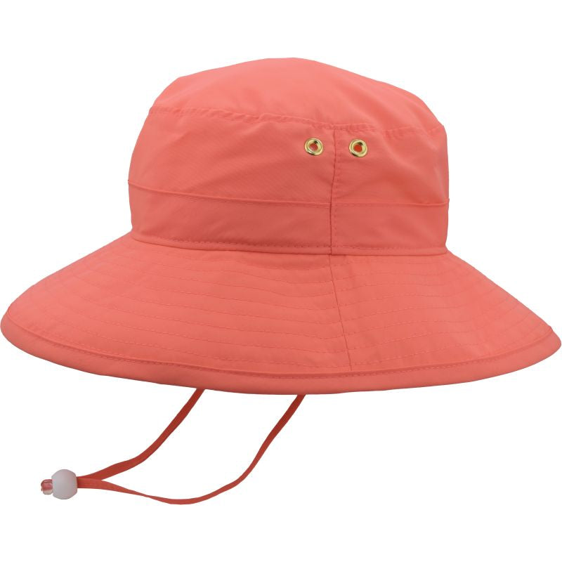 Hiking Hat with built in UPF50 Excellent Sun Protection-lightweight, quick dry, wind lanyard-made in canada by Puffin Gear-Coral