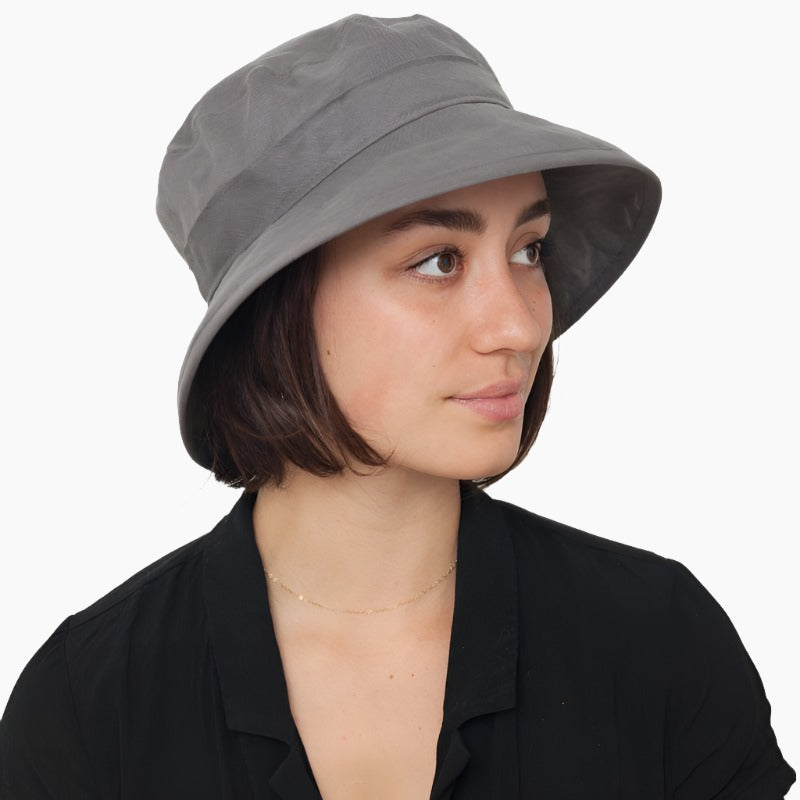 Puffin Gear Linen Sun Protection Bowler Hat UPF50-Summer - three inch brim-sun protection hat-ladies hat-made in canada -grey hat