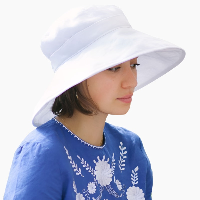 Summer Breeze Wide Brim Linen Sun Protection Hat-UPF50 Excellent Sun Protection-White Hat-Made in Canada by Puffin Gear-4.5inch wide brim