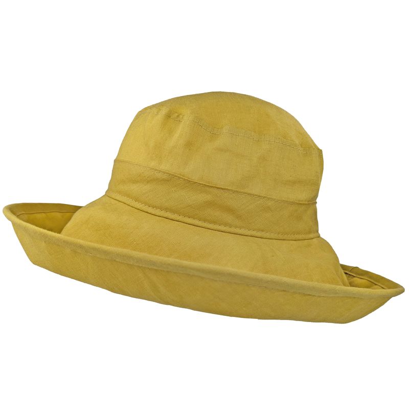 Yellow citrine wide brim UPF 50 sun hat-lightweight linen keeps you cool. Made in Canada by Puffin Gear