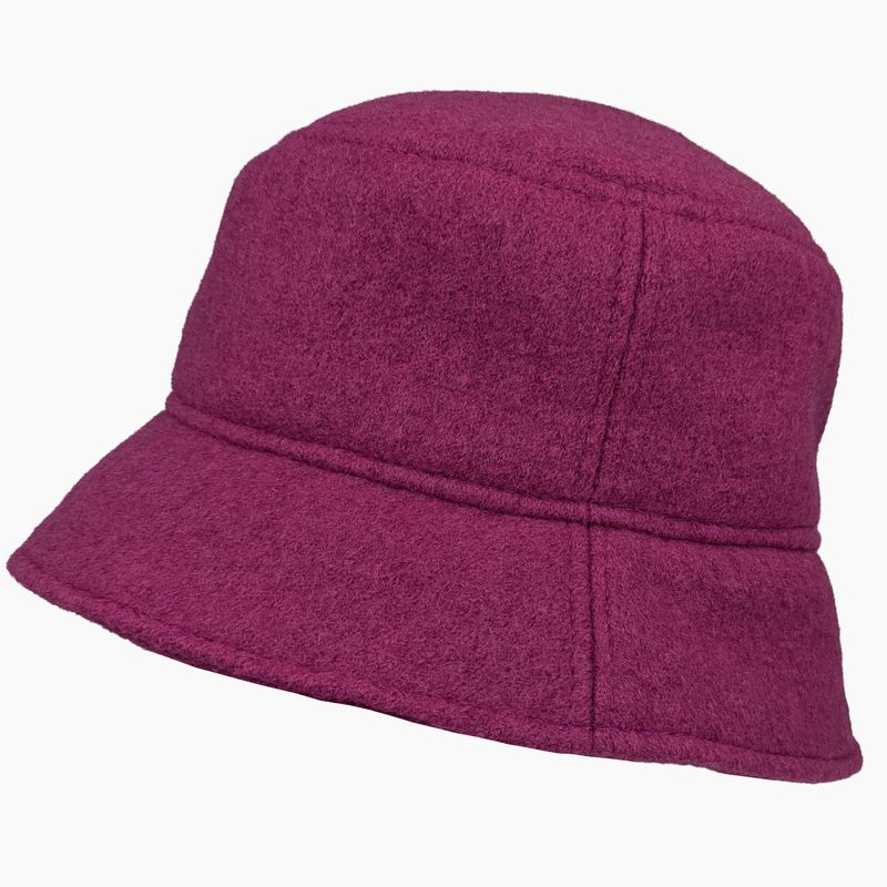 Boiled wool bucket hat with micro fleece ear snug-warm winter hat-pink-made in canada by puffin gear