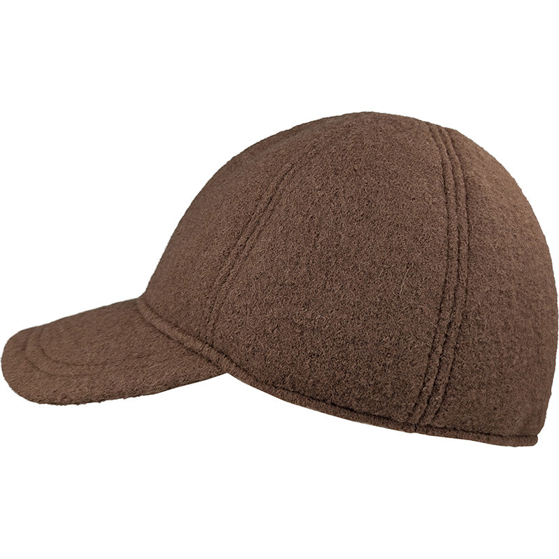 A brown textured baseball cap shown from a side profile view against a plain white background.