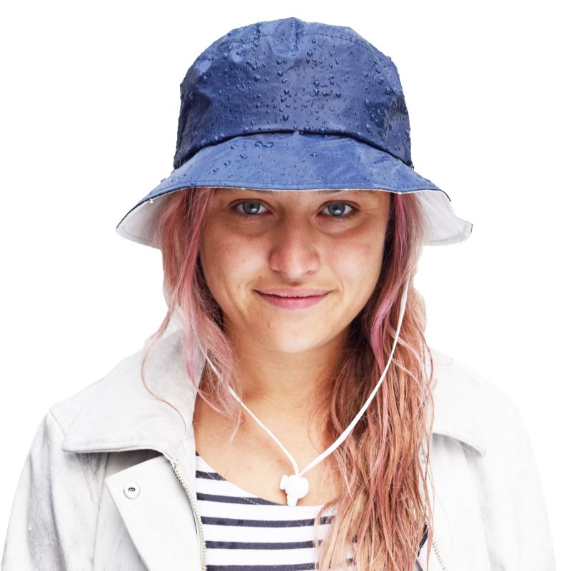 tyvek rain hat with wind lanyard-durable wind and rain gear-made in canada by puffin gear-snorkle blue
