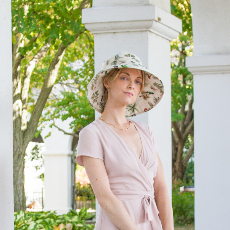 Wide Brim Linen Print UPF50 Sun Protection hat-Made in Canada by Puffin Gear