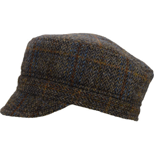 Harris Tweed Peat Herringbone cap on white background