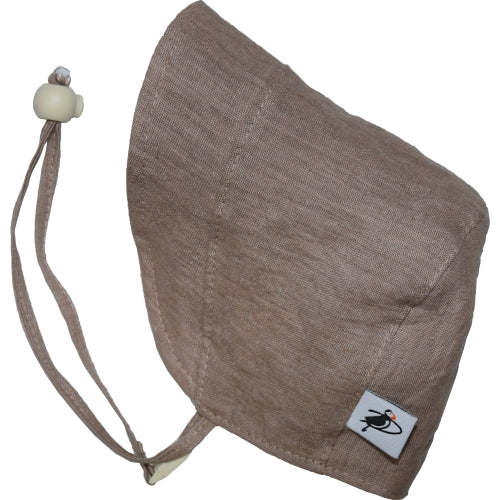 linen canvas infant bonnet with flannel lining - mocha