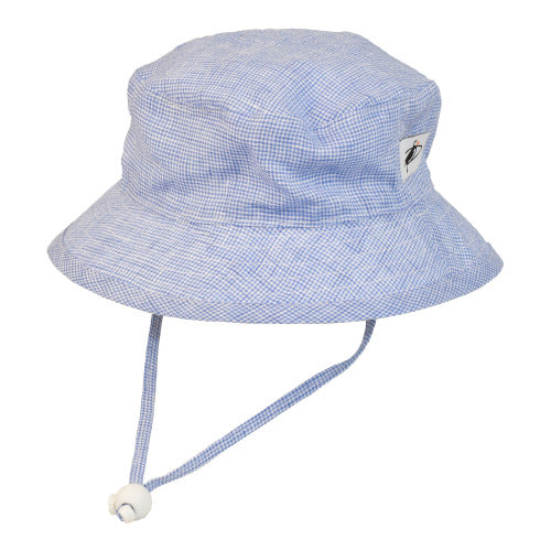 Kids Linen Camp Hat with UPF50 Sun Protection - Sky Blue Check