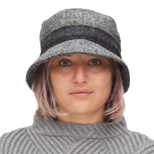 Puffin Gear Harris Tweed Wool Bucket Hat-Made in Canada-Outcrop Herringbone with Slate Grey Contrast