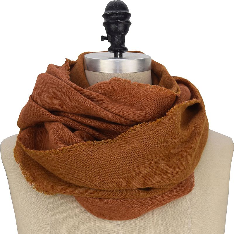 Linen Wool Double Gauze Fringed Fall Scarf, Beautiful texture and colour.  Warm Dress Scarf-Made in Canada by Puffin Gear-Harvest Orange