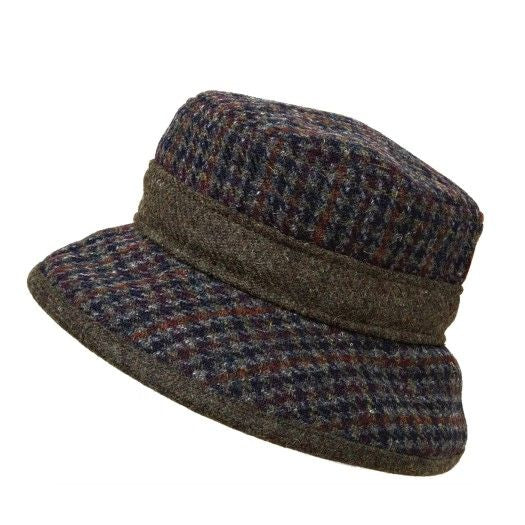 Puffin Gear Harris Tweed Wool Derby Bowler Hat-Made in Canada-Seaweed Check/Bracken