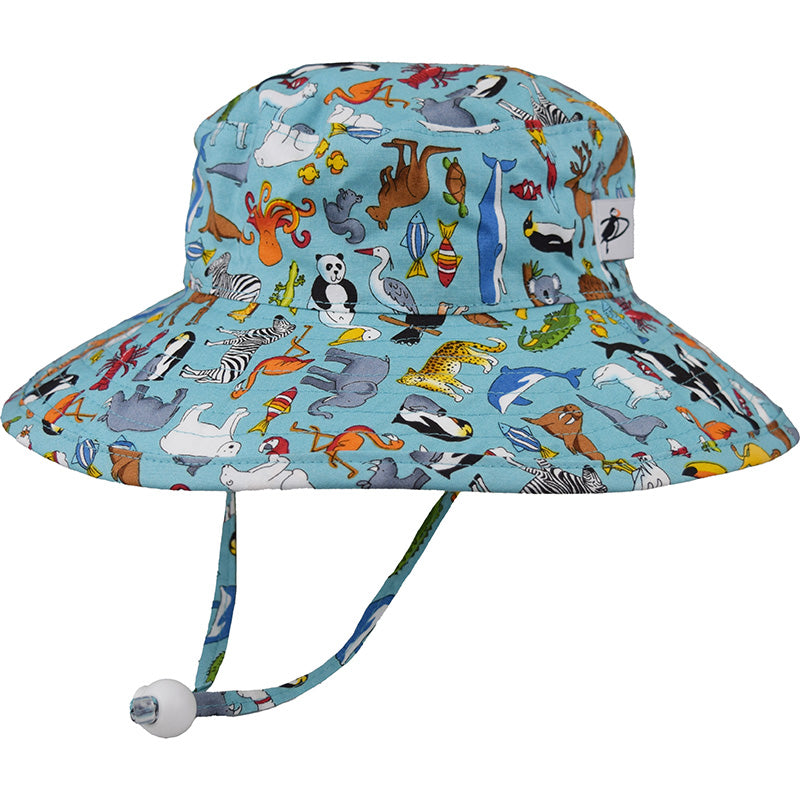 Puffin Gear Wide Brim Sunbaby Sun Hat with Chin Tie-UPF50+ Sun Protection-Made in Canada-All the Animals Cotton Print