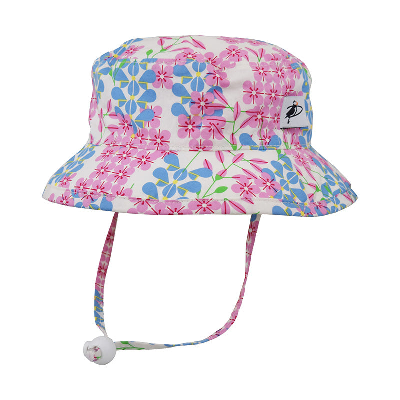 Organic Cotton Kids Camp Sun Hat-Charlie Harper Lupine and Phlox Garden Print-Made in Canada by Puffin Gear-UPF50 Sun Protection
