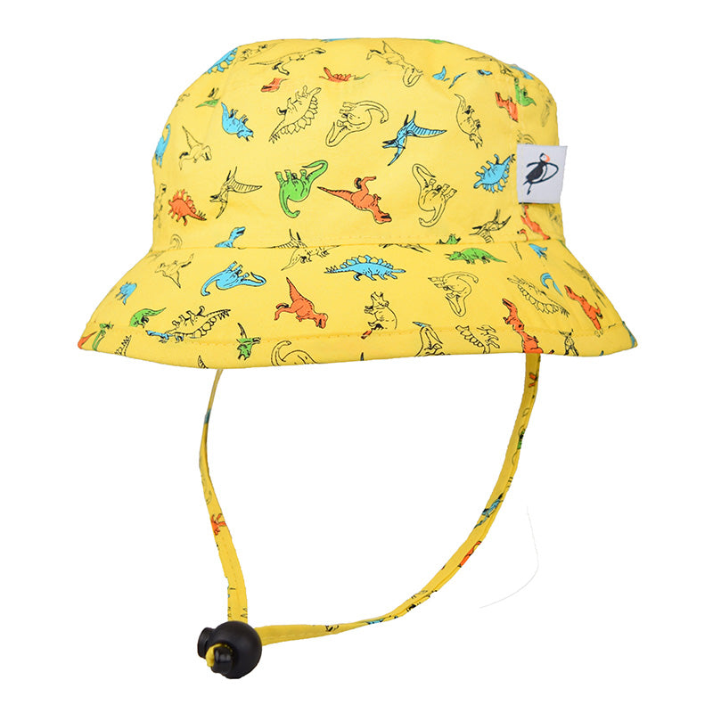 Child Camp Sun Hat-Upf50+ Excellent Sun Protection-Chin Tie  with Adjustable Cord Lock-Made in Canada-Dinosaur Print