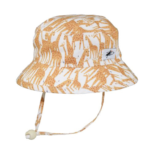 kids camp sun hat-giraffe cotton print-chin tie with cordlock-made in canada by puffin gear-UPF50+