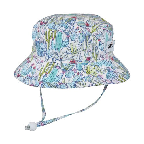 kids camp sun hat-succulent cotton print-chin tie with cordlock-made in canada by puffin gear-UPF50+
