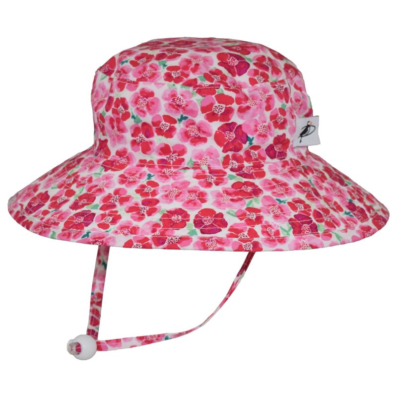 child wide brim sun hat in bright pink floral print-made in canada