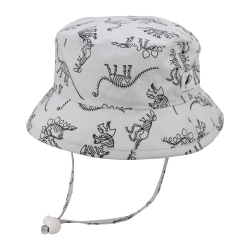 kids camp sun hat-dinosaur cotton print-chin tie with cordlock-made in canada by puffin gear-UPF50+