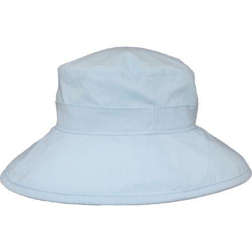 ladies wide brim garden hat in soft seafoam blue with upf50 sun protection built in-made in canada by puffin gear