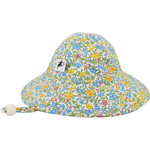Infant Sun Hat, Liberty of London Cotton Print Blue Flower Show, UPF50 Excellent Sun Protection, Made in Canada