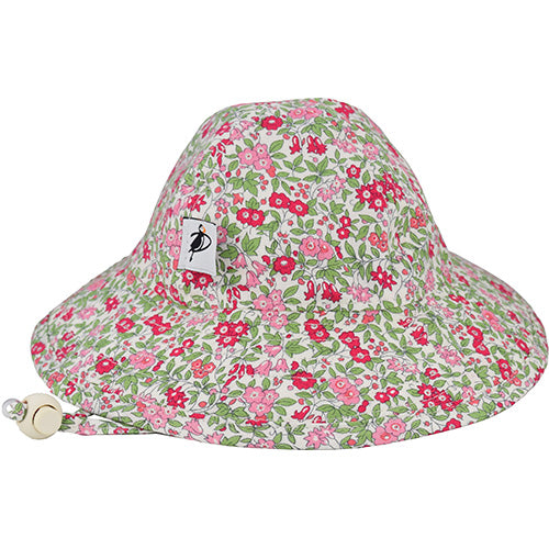 Infant Sun Hat, Liberty of London Cotton Print Pink Flower Show, UPF50 Excellent Sun Protection, Made in Canada