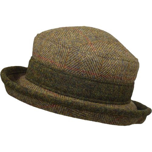 Puffin Gear Harris Tweed Brimmed Bowler Hat-Made in Canada-Barley Herringbone