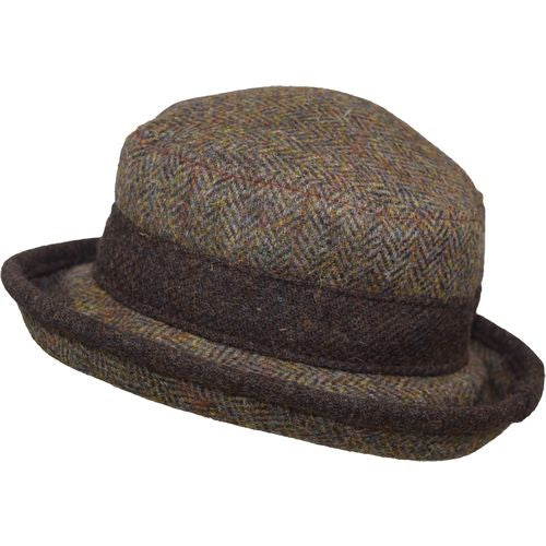 Puffin Gear Harris Tweed Brimmed Bowler Hat-Made in Canada-Chestnut Herringbone