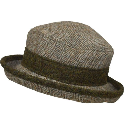 Puffin Gear Harris Tweed Brimmed Bowler Hat-Made in Canada-Lichen Herringbone