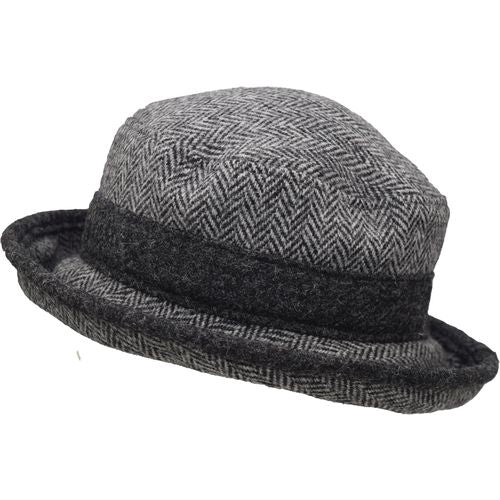 Puffin Gear Harris Tweed Brimmed Bowler Hat-Made in Canada-Outcrop Herringbone