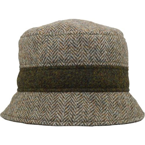 Puffin Gear Harris Tweed Bucket Hat with Contrast Heather Band-Made in Canada-Lichen Herringbone