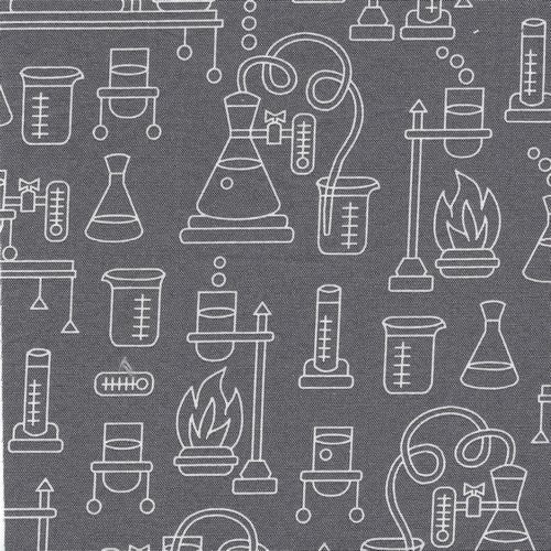 i love science grey laboratory print cotton fabric by robert kaufman SALE
