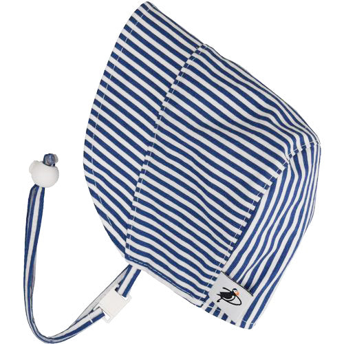 Puffin Gear UPF50+ Sun Protection Infant and Toddler Bonnet-Made in Canada-Seaside-Blue Natty Stripe