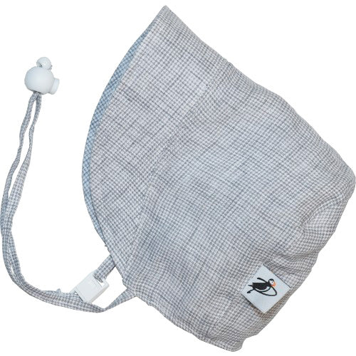 Puffin Gear Linen Infant and Toddler Bonnet-UPF50 Sun Protection-Made in Canada-Grey Check