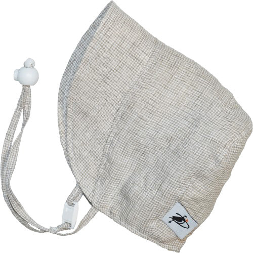 Puffin Gear Linen Infant and Toddler Bonnet-UPF50 Sun Protection-Made in Canada-Natural Check