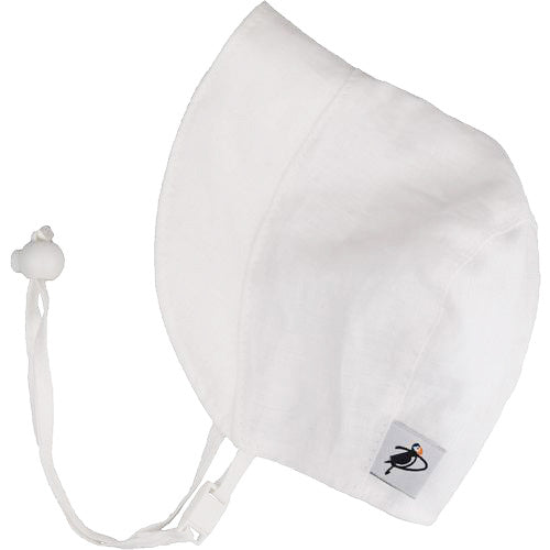 Puffin Gear Linen Infant and Toddler Bonnet-UPF50 Sun Protection-Made in Canada-White
